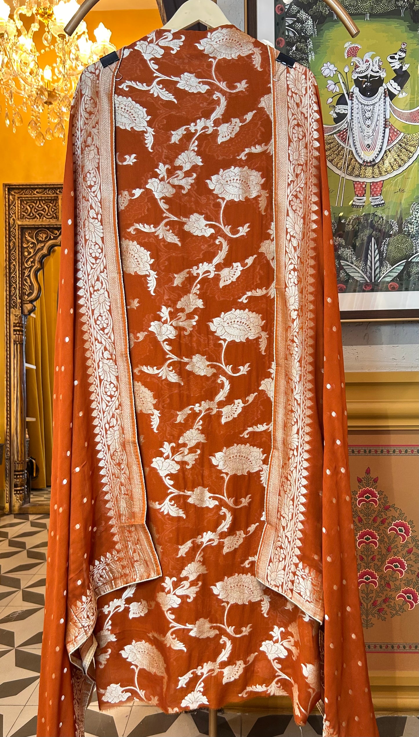 Devanshi Banarasi Georgette Suit (Rust)