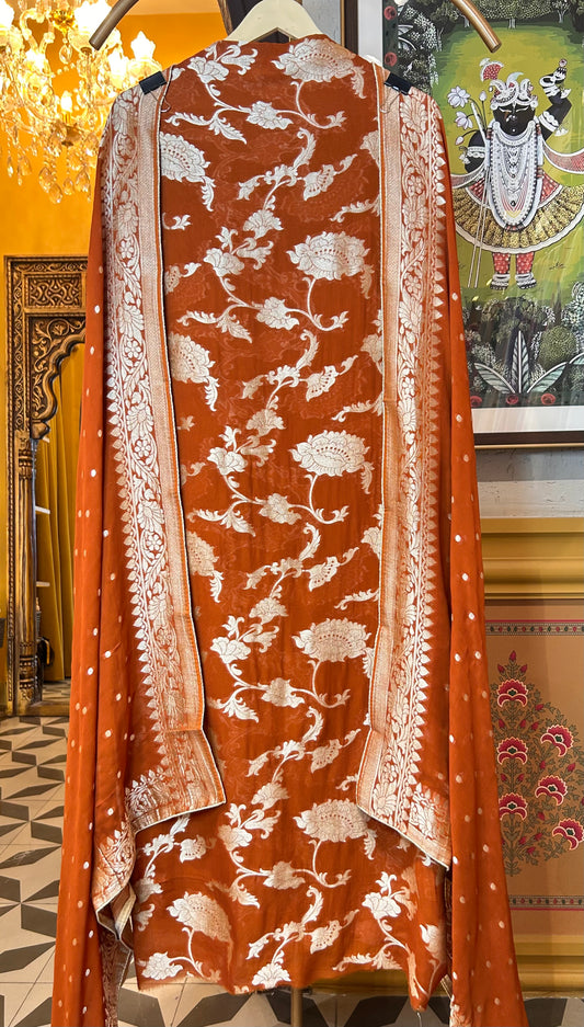 Devanshi Banarasi Georgette Suit (Rust)