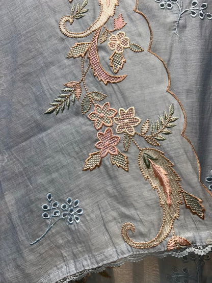 Husna Mul Embroidery Suit (Blue)