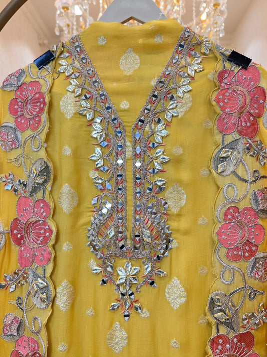 Ruhzeen Banarasi Gota Suit (Yellow)
