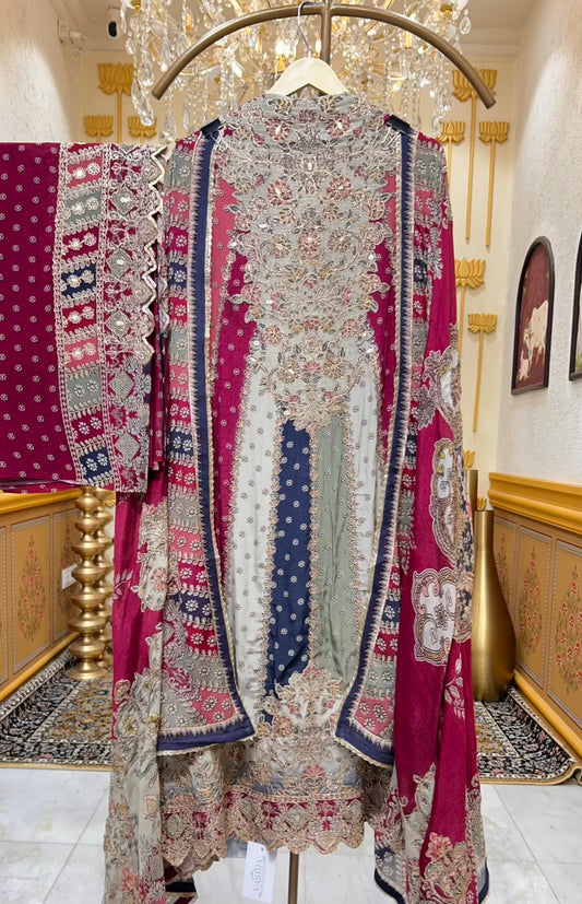 Ishvaya Zari Print Suit (Wine)