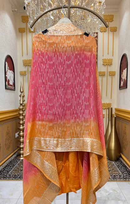 Arzéa Leather Banarasi Suit (Magenta Yellow)