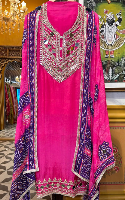 Mahveen Organza Suit (Magenta)