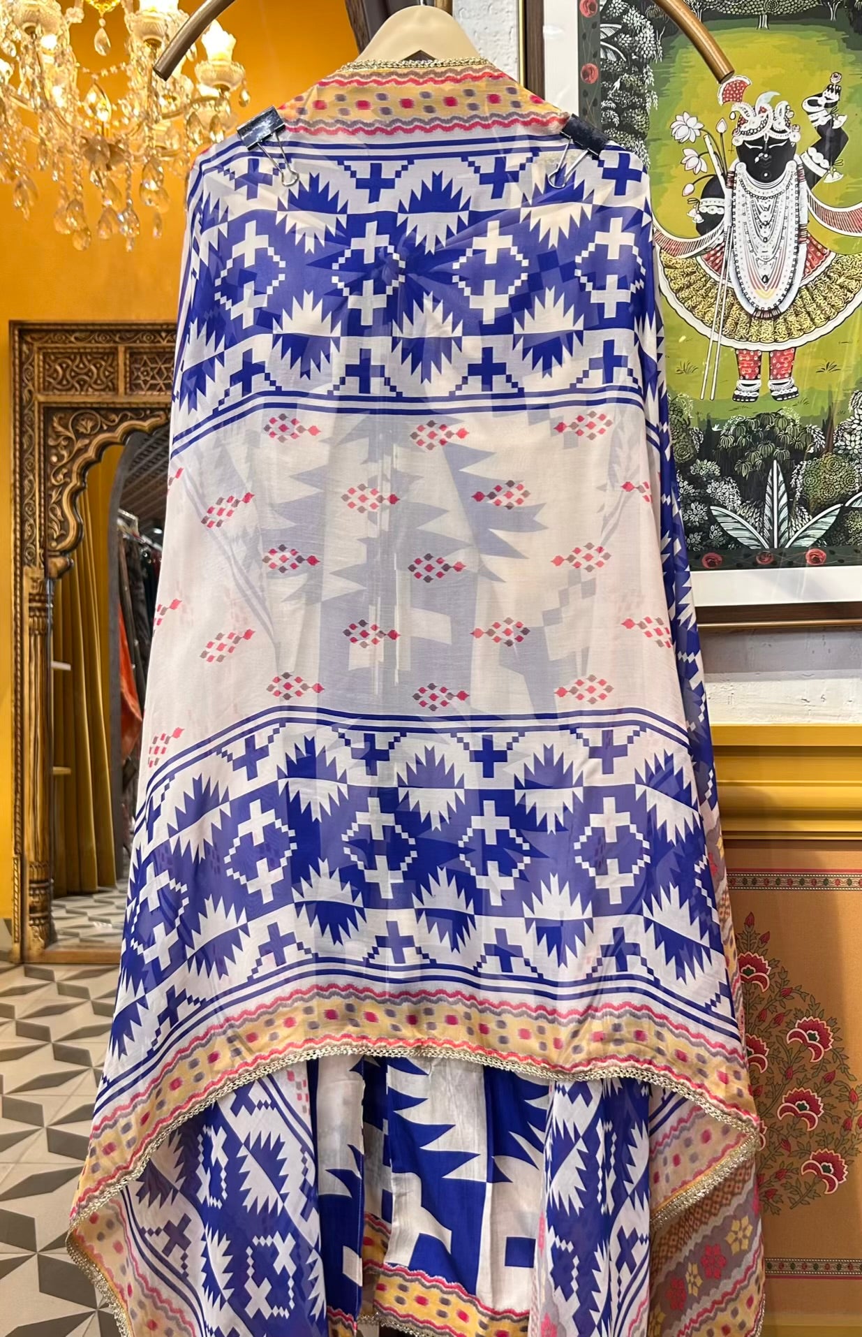 Zarmina Silk Suit (Ivory & Blue)