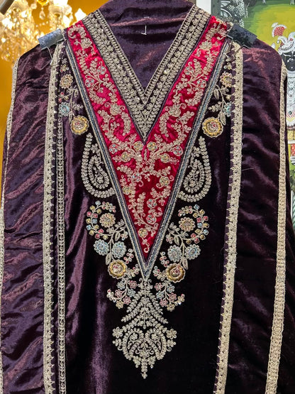 Ruhbaan Velvet Suit (Wine)