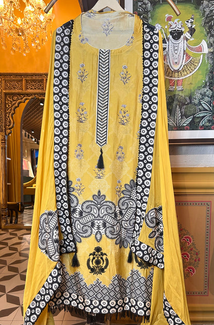 Aarvika Muslin Silk Suit (Mustard)