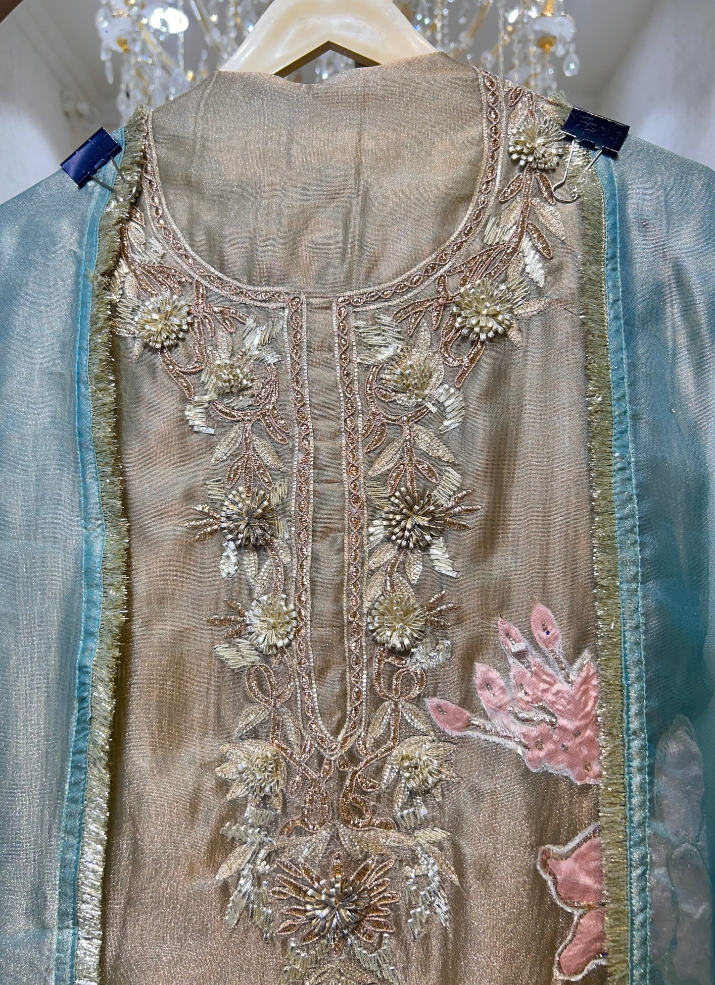 Satin Patra Kinari Suit (Beige)
