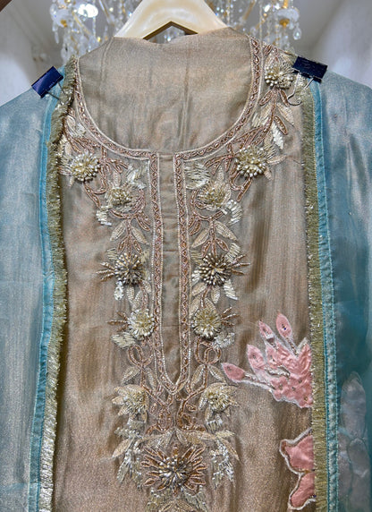 Satin Patra Kinari Suit (Beige)