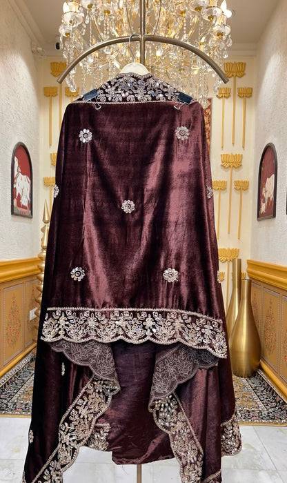 Ruhnaz Velvet Taj Suit (Brown)