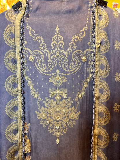 Sarvisha Silk Organza Suit (Navy Blue)