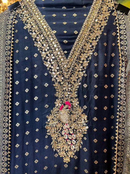 Zarfeenah Banarasi Suit (Peacock Blue)