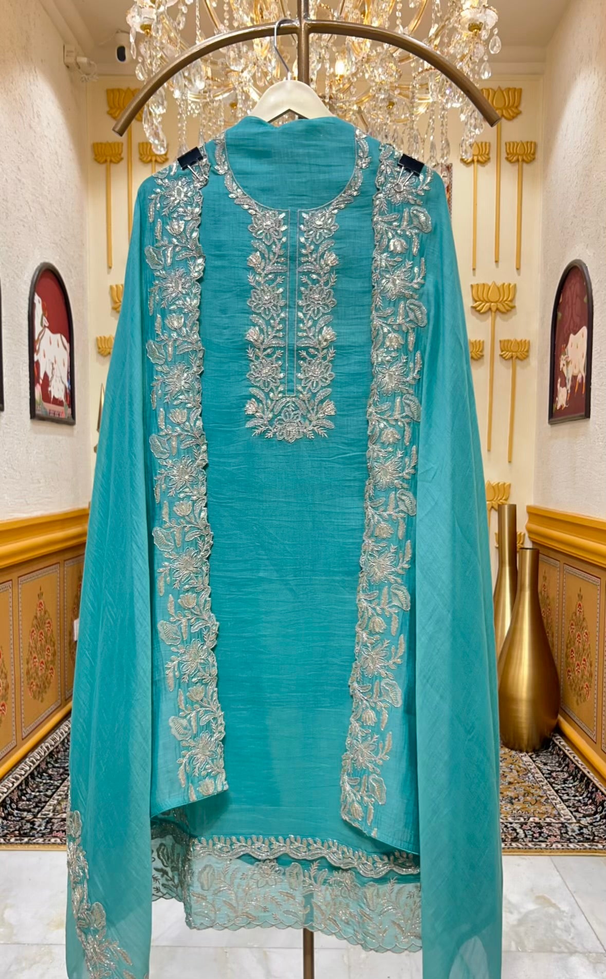 Rajvanya Chanderi Zari Suit (Turquoise)
