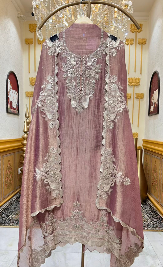 Aayra Organza Veil Suit (OLIVE Pink)