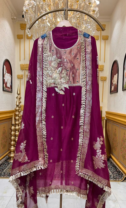 Shahvira Gota Mahal Suit (Wine)