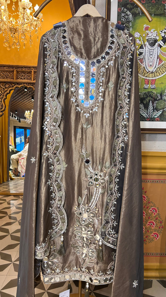 Noorain Organza Suit (Brown)