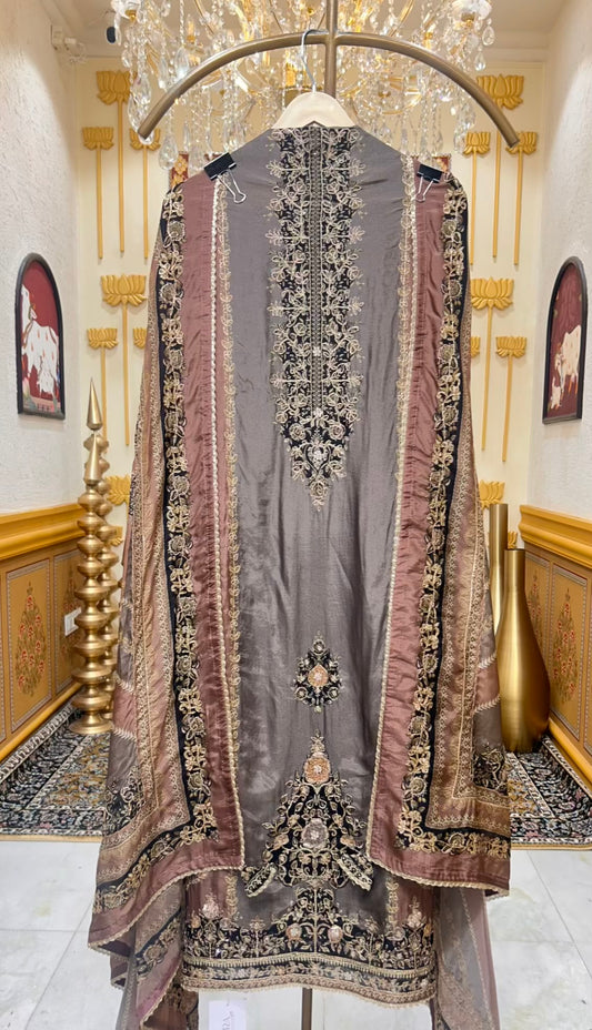 Zarvani Zari Crepe Suit (Grey)