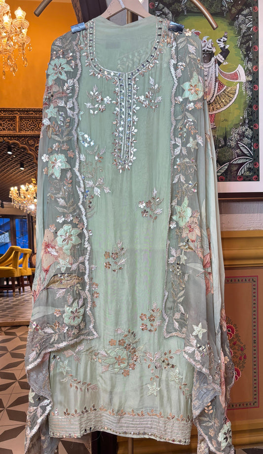 Keyaara Organza Suit (Green)