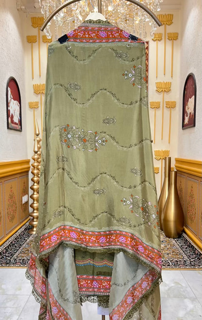 Elvaya Printed Pashmina Suit (Green)