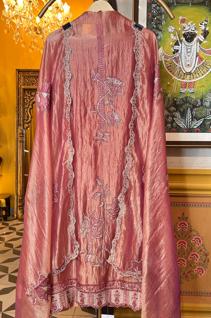 Sifat Shimmer Organza Suit (Rust)