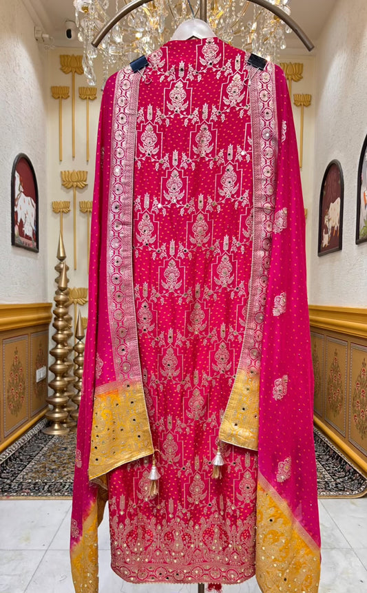 Gulraaya Bandhani Noor Suit (Magenta)