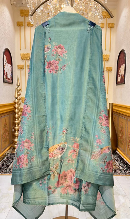 Aynara Printed Organza Suit (Turquoise)