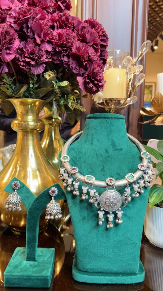 Chandrika Oxidised Hasli (Pink)