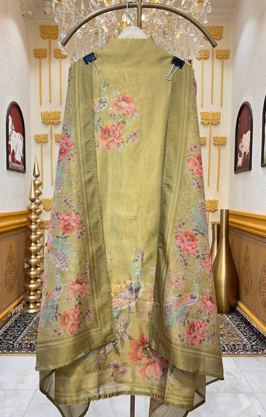 Aynara Printed Organza Suit (Parrot Green)