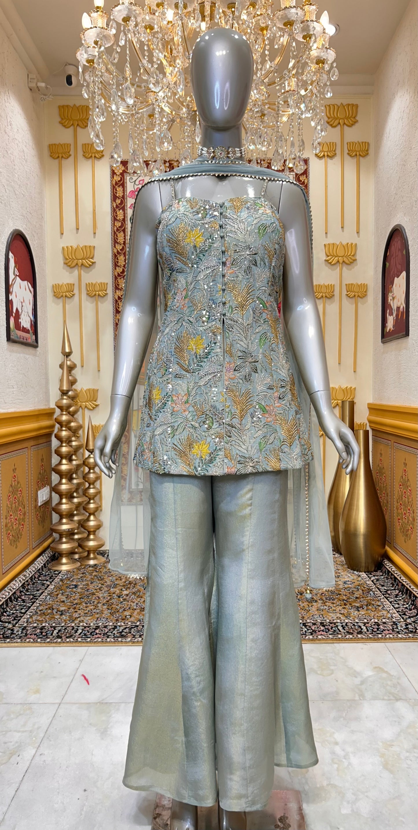 Sahira Zari Glow Sharara (Powder Green)