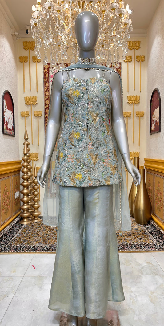 Sahira Zari Glow Sharara (Powder Green)