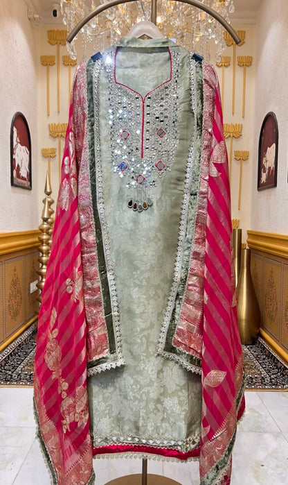 Mehroza Banarasi Brocade Suit (Green)