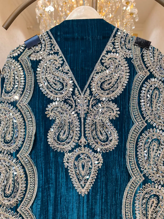 Zayrah Velvet Suit (Peacock Blue)