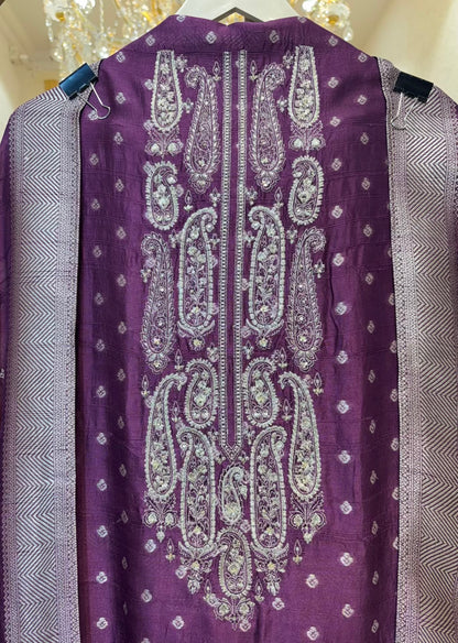Sarvisha Tussar Banarasi Suit (Wine)