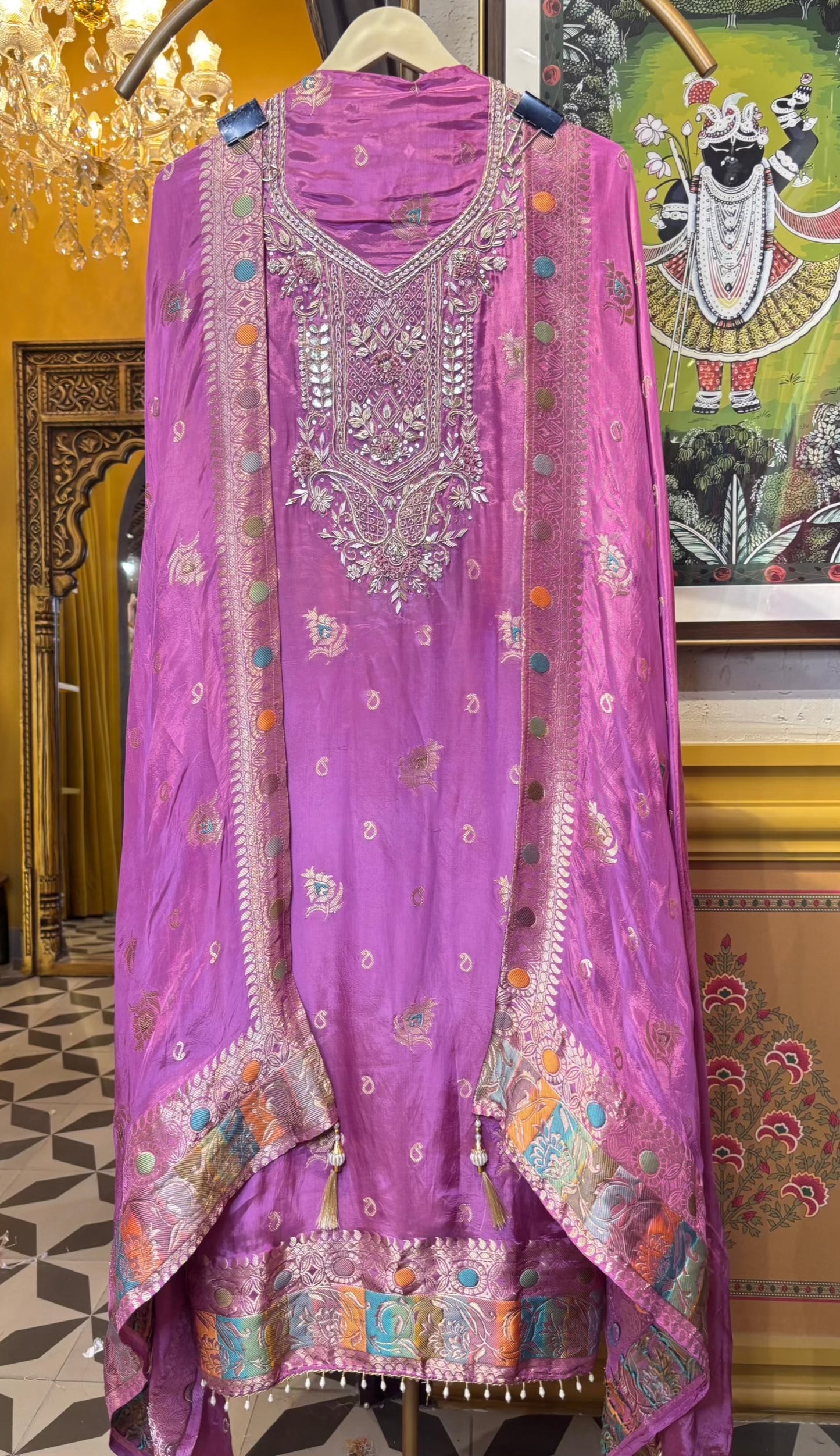 Tajalli Silk Organza Suit (Purple)