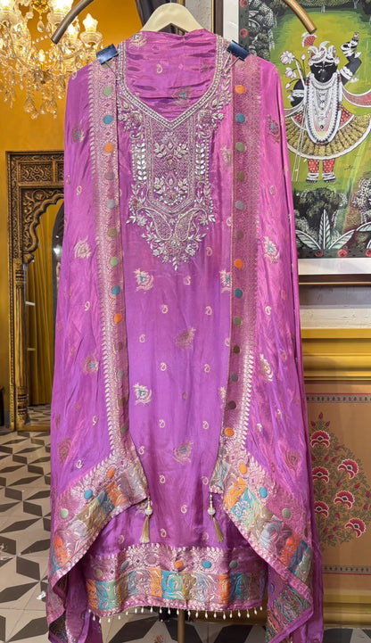 Tajalli Silk Organza Suit (Purple)