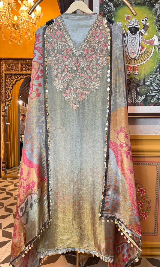 Taraab Shimmer Organza Suit (Grey)