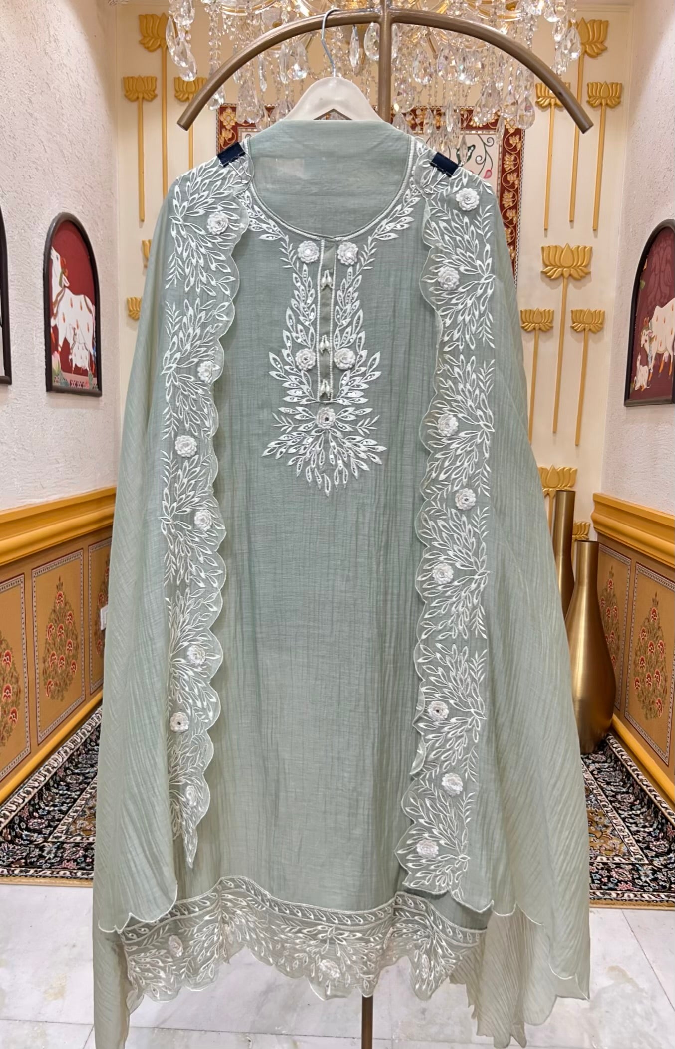 Nazira Resham Mul Suit (Pista Green)
