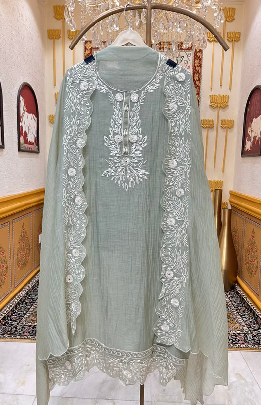 Nazira Resham Mul Suit (Pista Green)