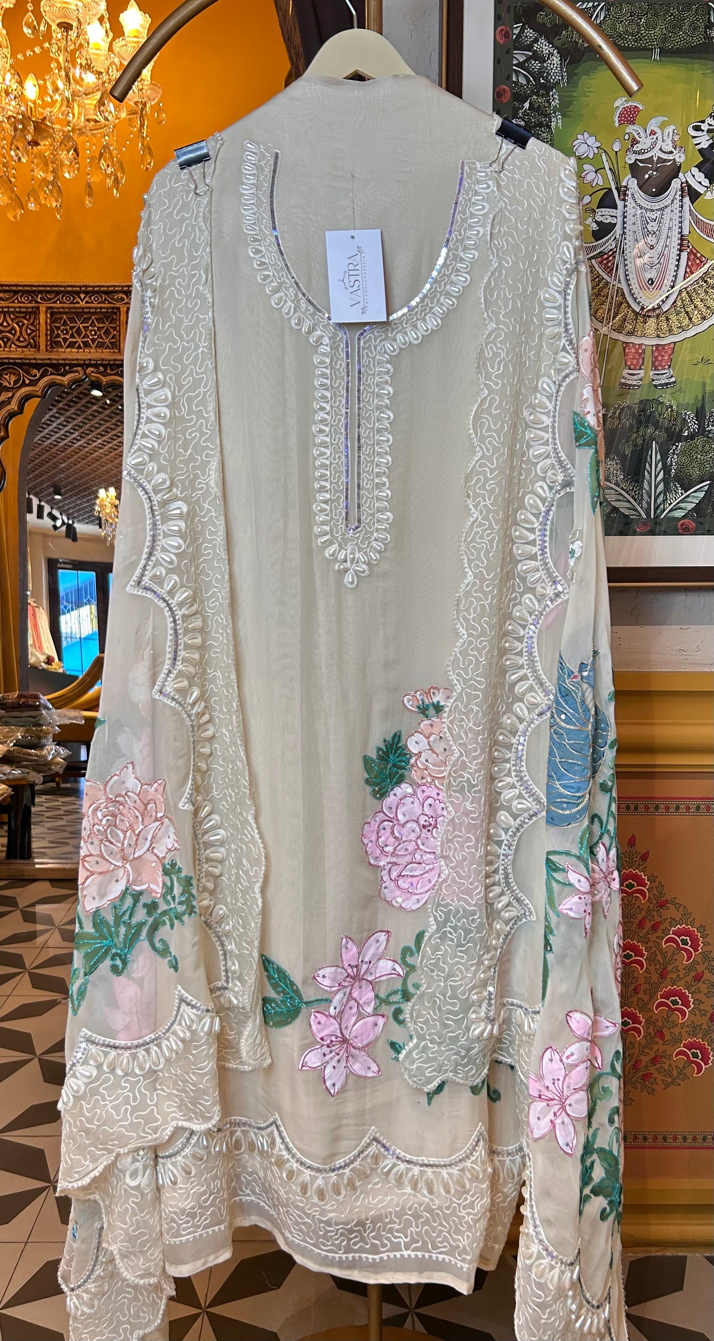 Nehal Hand-Painted Organza Suit (Ivory)