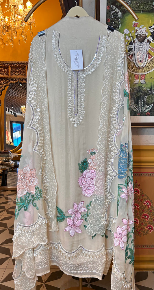 Nehal Hand-Painted Organza Suit (Ivory)