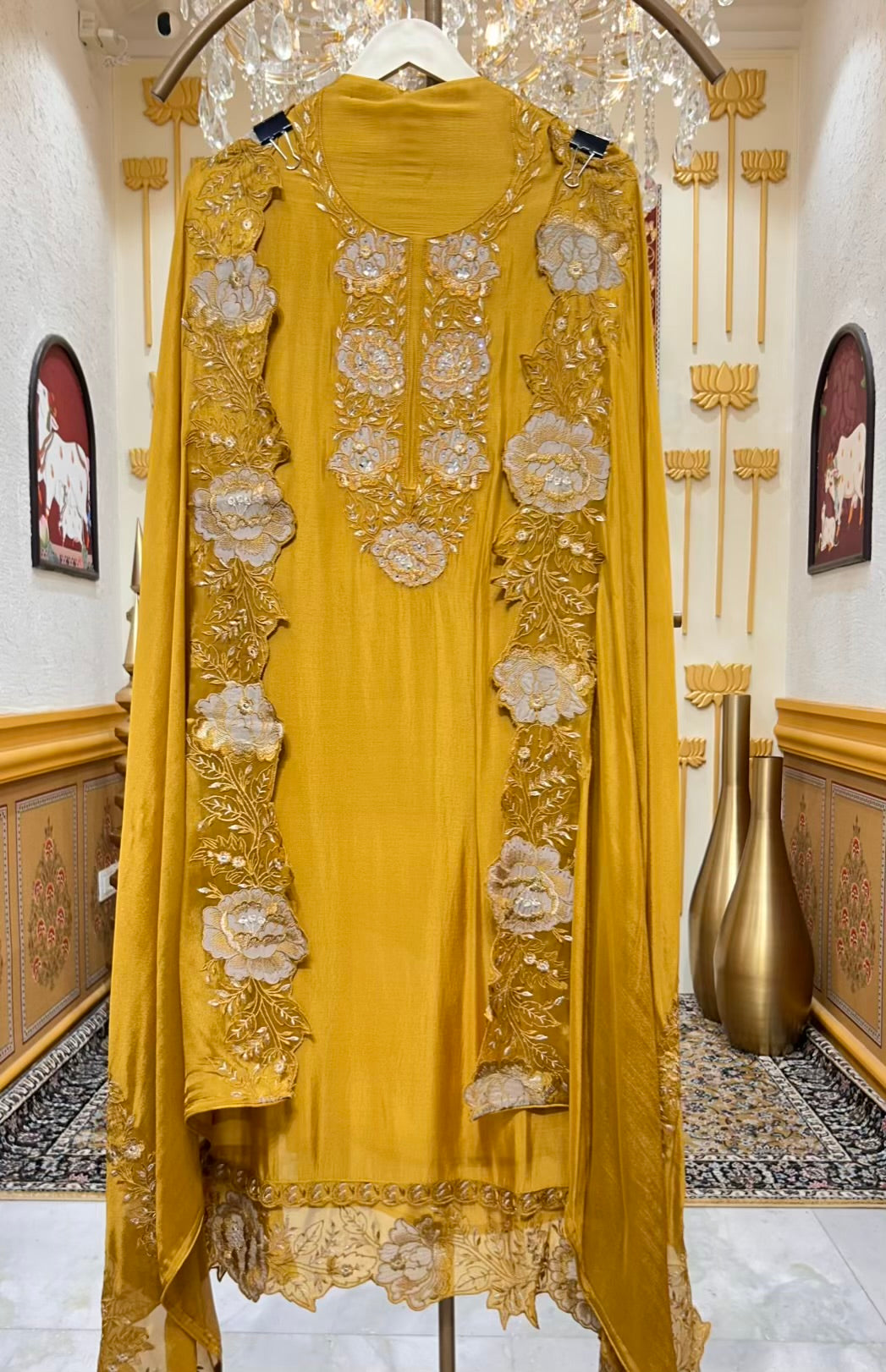 Ishana Embroidered Silk Suit (Mustard)