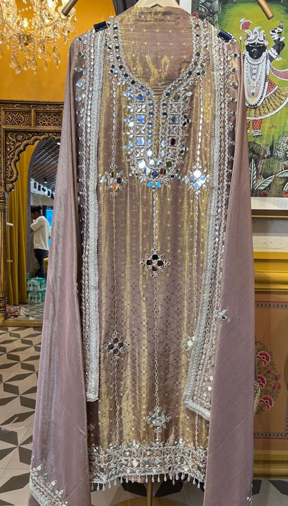 Chitrakala Organza Suit (Beige)