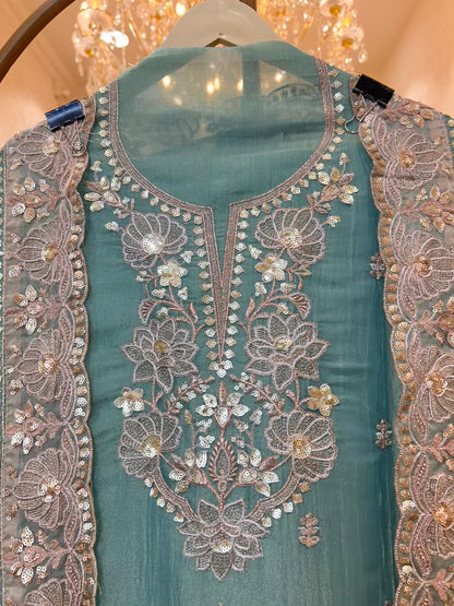 Mehrya Zari Spark Suit (Teal Blue)