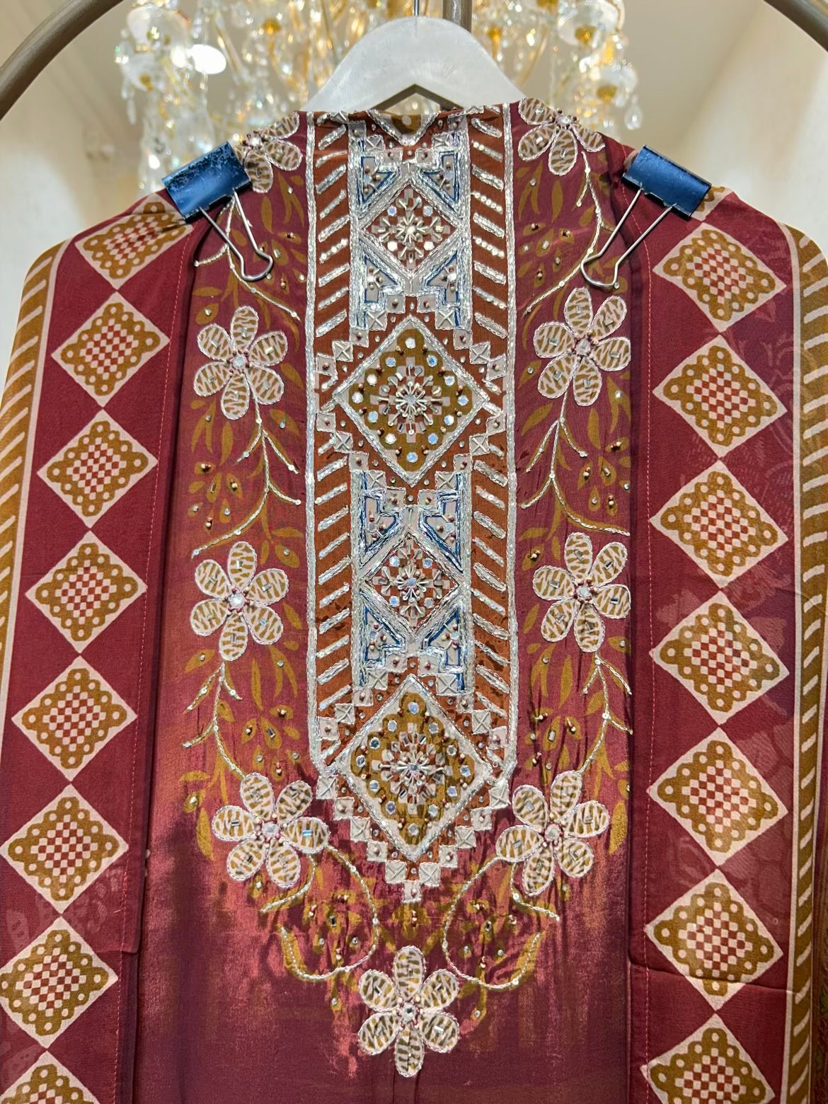 Mehrya Silk Organza Veil Suit (Maroon)