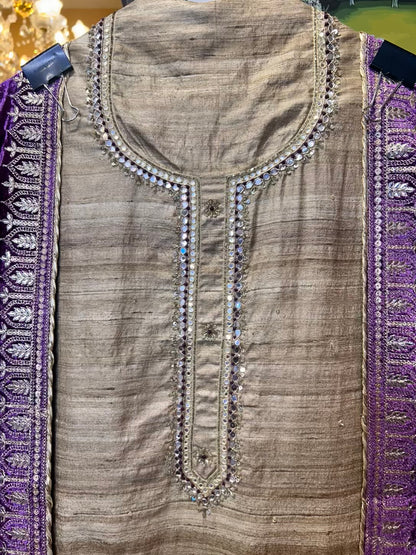 Zarmina Taser Suit (Beige & Purple)