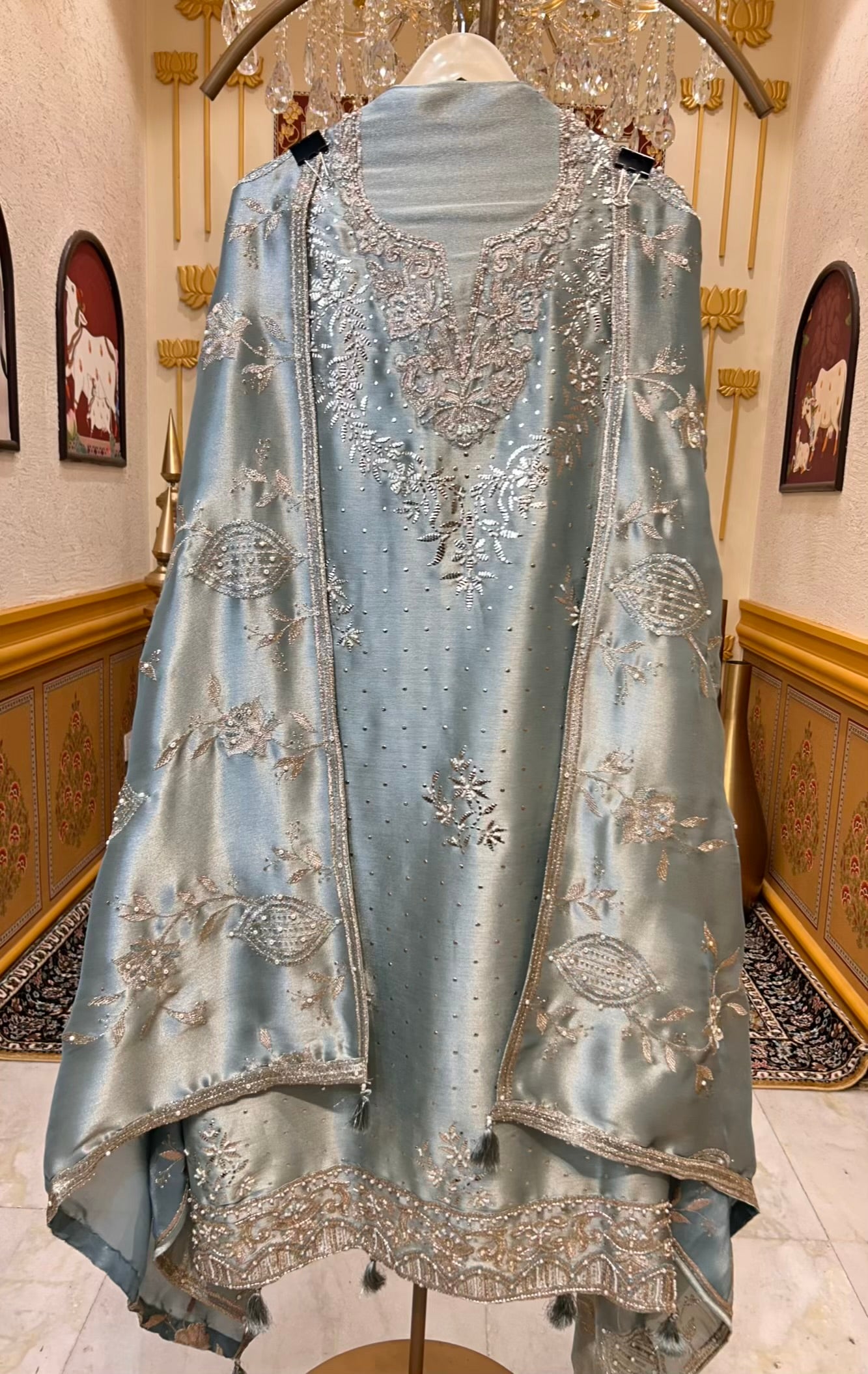 Sarvani Mukaish Noor Suit (Powder Green)