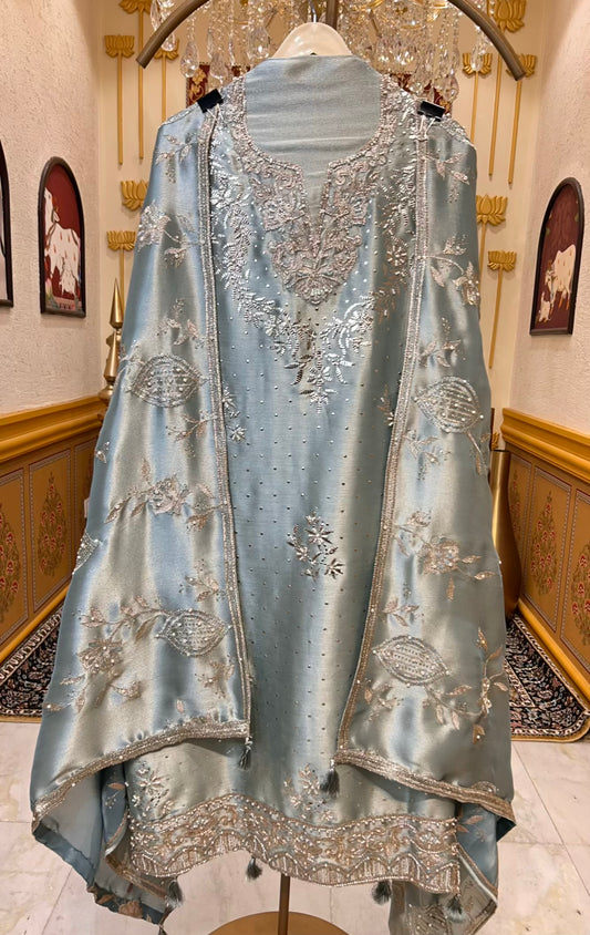 Sarvani Mukaish Noor Suit (Powder Green)