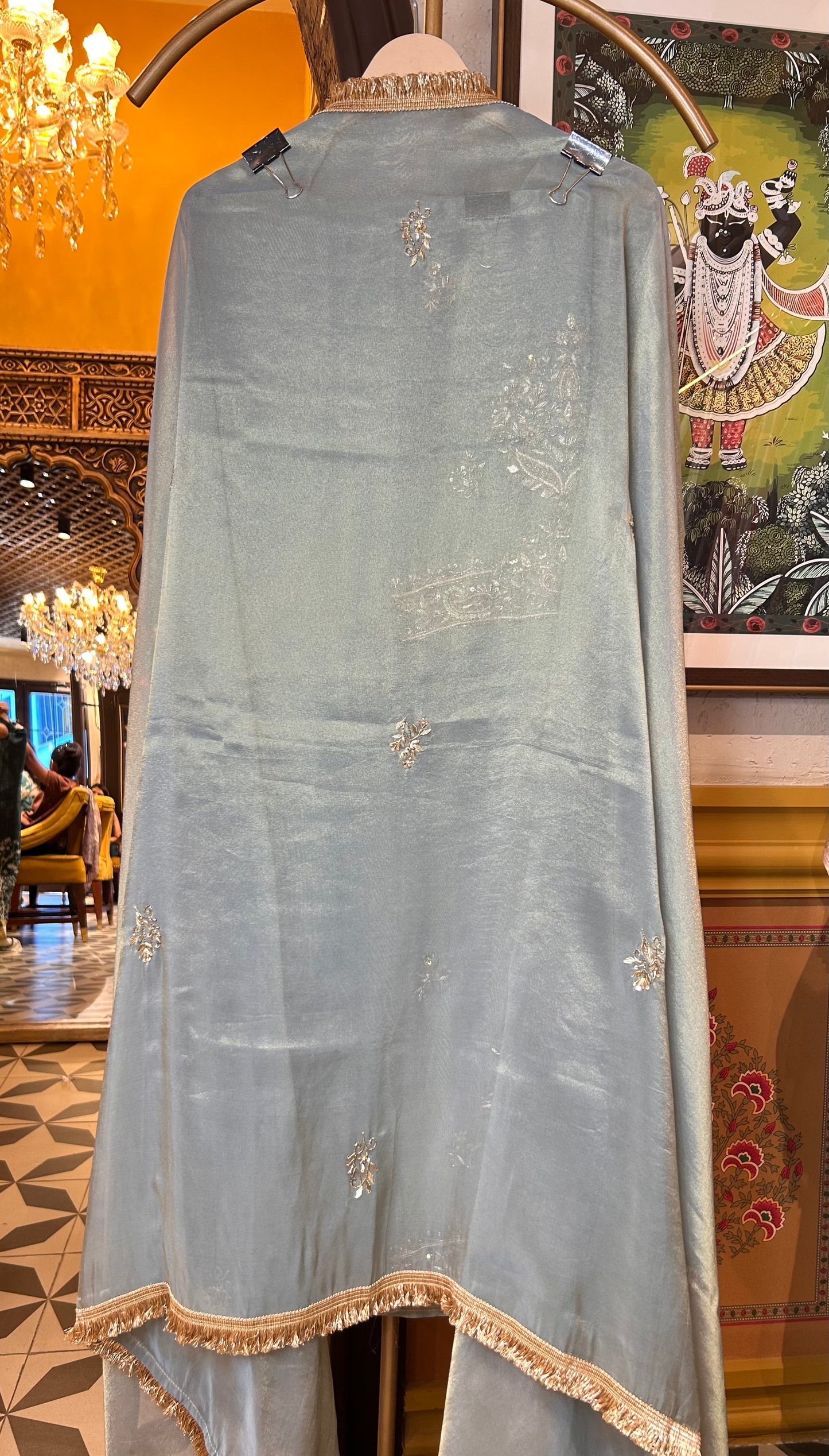 Nayra Dabka Work Organza Suit (Teal)