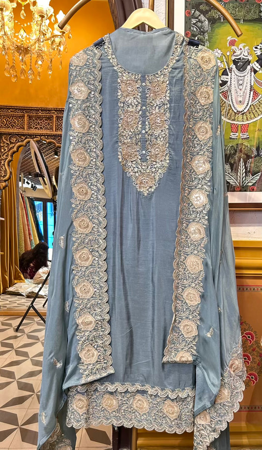 Eshanya Organza Suit (Powder Blue)