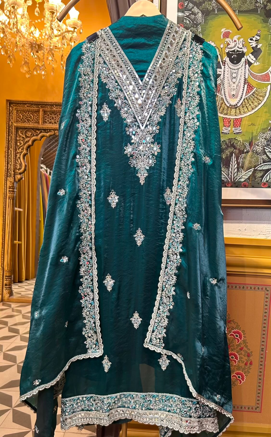 Zafera Tissue Organza Suit (Peacock Green)