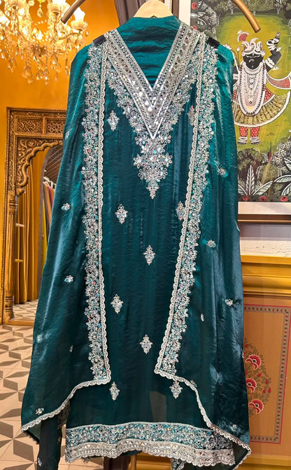Zafera Tissue Organza Suit (Peacock Green)